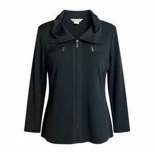 Misook Black Knit Lightweight Jacket Full Front Zip Size Medium